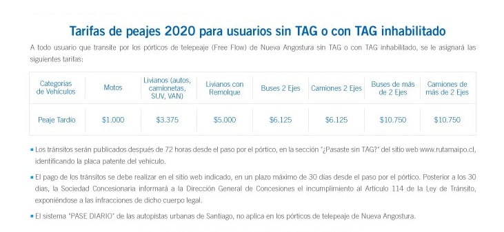 Tarifas por ruta maipo puente alto