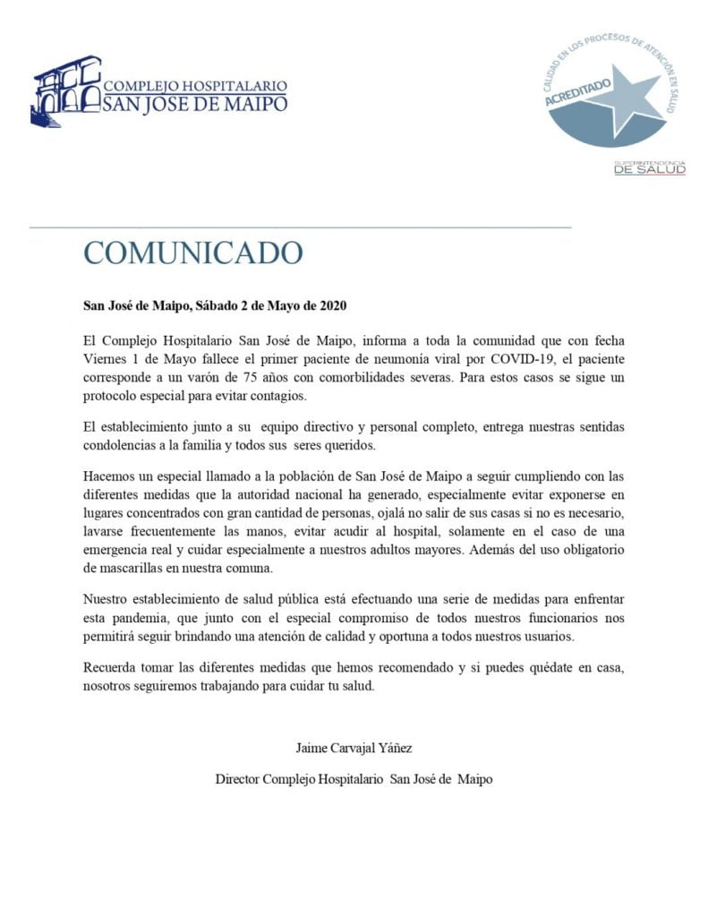 Comunicado del hospital san josé de maipo