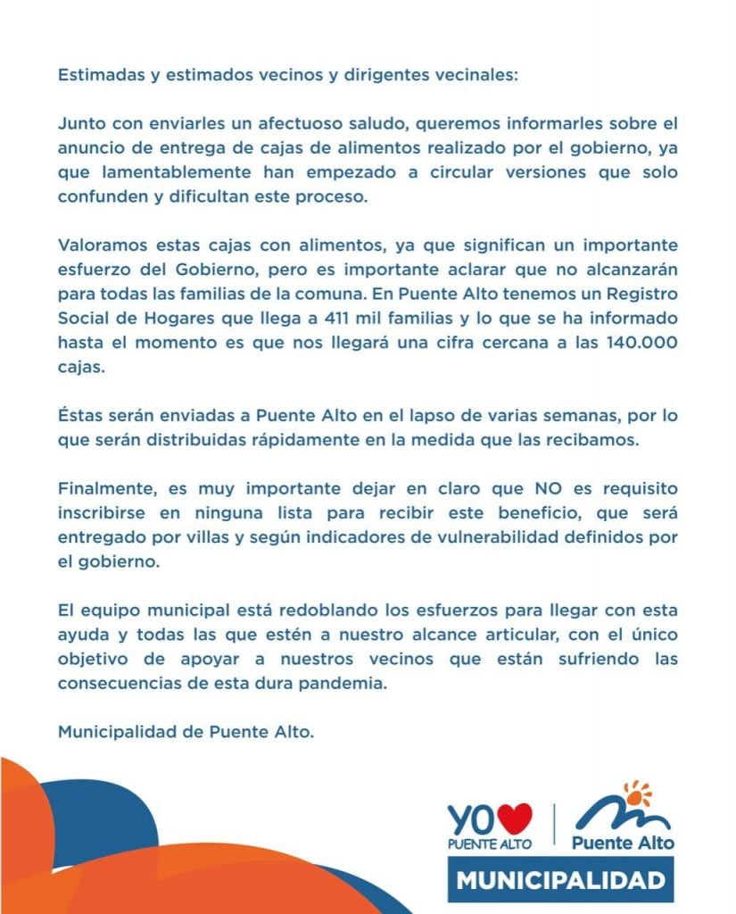 Comunicado Municipalidad de Puente Alto